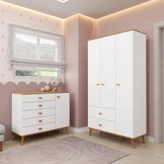 Guarda-Roupa Bartira Ternura com 3 Portas, 2 Gavetas + Cômoda Bartira Ternura com 5 Gavetas e 1 Porta