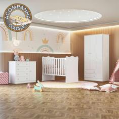 Quarto de Bebê Doce Sonho Completo com Cômoda Sapateira Qmovi Branco + Colchão Gazin