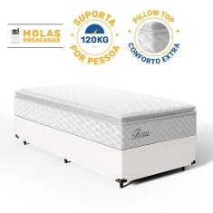 Cama Box com Colchão de Molas Ensacadas Pillow Top Flora Solteiro 88cm