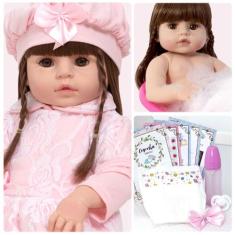 Boneca Reborn Recém Nascida Cabelo Castanho Com Chupeta - Cegonha Rebo