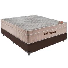 Cama Box Marrom e Colchão Airtech Spring Molas Ensacadas Casal Ortobom