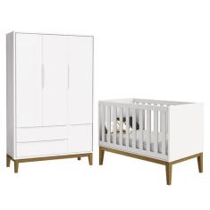 Jogo de Quarto Infantil Guarda Roupa 3 Portas e Berço Classic Branco F