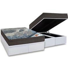 Cama Box Baú Queen: Colchão Molas Ortobom SuperPocket Fort Tech ISO + Base CRC Courano White(158x198)