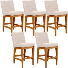 Kit 05 Banquetas Baixa Cozinha Bancada L02 Bege