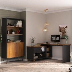 Conjunto Home Office 2 Peças Escrivaninha Gold Com Estante Hit Artany Freijó/Preto