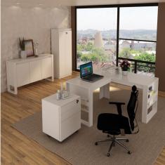 Mesa Com Gaveteiro Armário 2 Portas Com Chave E Balcão 3 Portas Espresso Móveis Branco