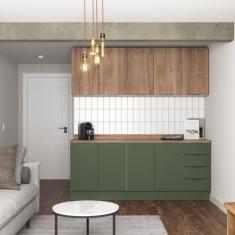 Cozinha Modulada 4 Peças Com Tampo 2 Aéreos E 2 Balcões Ipanema Cabecasa Madeiramadeira Acácia/Verde Folha/Branco