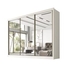 Guarda Roupa Espelhado Casal 3 Portas 6 Gavetas 100% Mdf Qatar Branco