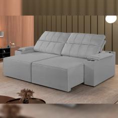 Sofá Retrátil E Reclinável 4 Lugares 230cm M182 Linho-cinza Claro
