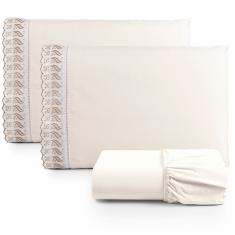 Jogo De Lençol Casal Suave Barrado Lese 3 Peças Barato - Palha