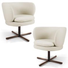 Kit 2 Poltronas Decorativas Melissa Base Xis Giratória Veludo C-309 Bege - Domi