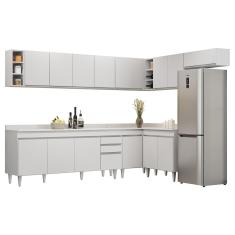 Armário De Cozinha Modulado De Canto 8 Peças Cp26 Balcão Com Tampo Branco - Lumil