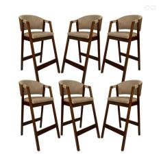 Kit 6 Banquetas Alta para Cozinha Ravena em Madeira Maciça Capuccino Sintético Bege Marrom CCS