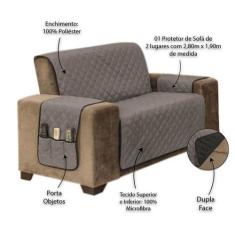 Protetor para Sofá de 2 Lugares Manu King - RT MAGAZINE, Cinza/Preto