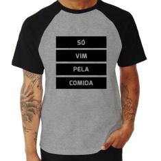 Camiseta Raglan Só vim pela comida - Foca na Moda, Cinza, Preto, GG