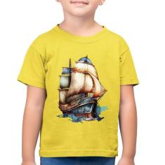 Camiseta Algodão Infantil Navio Vintage - Foca na Moda, Amarelo canári
