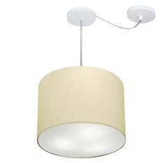 Lustre Pendente Cilíndrico Com Desvio Md-4237 Cúpula Em Tecido 40x30cm Algodão Crú - Bivolt