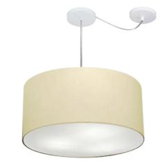 Lustre Pendente Cilíndrico Com Desvio Md-4261 Cúpula Em Tecido 50x30cm Algodão Crú - Bivolt
