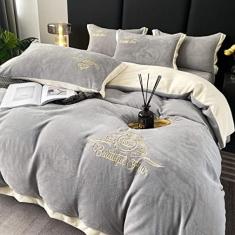 Conjunto De Capa De Edredom Para Cama De Solteiro, Conjunto De Roupa De Cama King Size De Algodão, Conjunto De Capa De Edredom De Veludo Bordado De Inverno, Fronha De Lençol De Flanela Térmica De