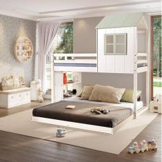 Beliche Queen Montessoriano Cabana Family com Estante Casatema Branco/Verde