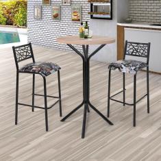 Conjunto Bistrô Dani 2 Banquetas e Mesa Tampo BP Redondo Ciplafe Preto fosco/ Linho Bege