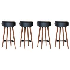 Kit 4 Banquetas Alta Pés Palito Roma Preto 70cm