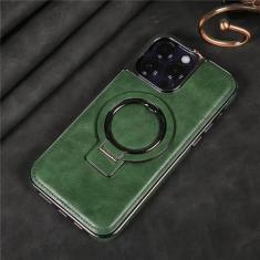 Capa de telefone magnética com suporte invisível de couro PU galvanizado para iPhone 15 14 Plus 13 12 11 Pro Max Capa traseira, verde, para iPhone 14 Pro Max