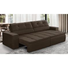 Sofá Retrátil e Reclinável 3 lugares 2,10m com Molas Stella Suede Marrom Adonai Estofados