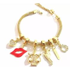 Pulseira Berloque Boca Delegada Direito Folheado A Ouro 18k - Milena F