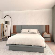 Cama Queen e Cabeceira c/ 2 Mesas e 2 Gavetas MDF Sob Medida - Casa La
