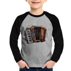 Camiseta Raglan Infantil Acordeon Sanfona Manga Longa - Foca na Moda, 