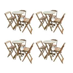 Kit 4 Jogos de Mesas Bistrô de Madeira Dobrável com 3 Banquetas - Crua