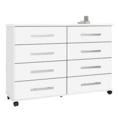 Cômoda Jade com 8 Gavetas Corrediça Telescópica e Rodinhas Cor Branco
