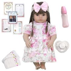 Boneca Bebê Reborn Menina Fofa 100 % Silicone e Lindos Itens - Cegonha