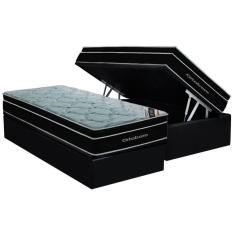 Cama Box Baú Solteiro Kit Elegant 88x188 com Colchão Molas Ensacadas Suede Black Ortobom