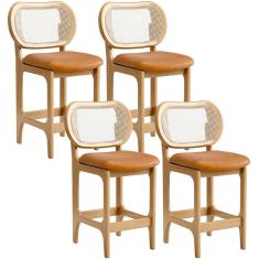 Kit 4 Banquetas Baixa Bar Cozinha Sala de Jantar Betta L02 Mel Tela Couríssimo Whisky - Lyam Decor