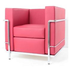 Sofá Le Corbusier Masculino LC 1 Lugar Inox Revestido em Tecido Sintético Fúcsia