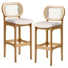 Kit 02 Banquetas Altas Para Cozinha Bancada Sala Tela Betta Fixa L02 Linho Cru - Lyam