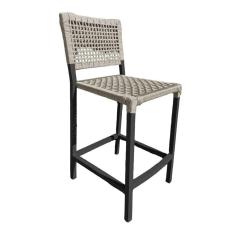 Banqueta França Em Corda Náutica E Base Em Alumínio Preta Para área Gourmet Areia - Cor: Bege