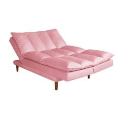Sofá Cama Vancouver 3 Lugares Império Reclinável Casal Pés Madeira Suede Rosa 200