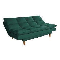 Sofá Cama Andorra 3 Lugares Império Reclinável Casal Pés Madeira Com Banqueta Suede Verde 403