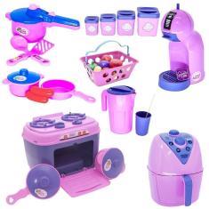 Kit brinquedo cozinha menina rosa fogão mercado café 31pç