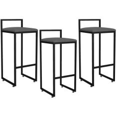 Kit 03 Banquetas Altas Hanna Preto Suede Cinza