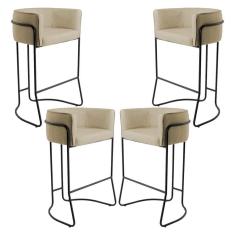 Kit 04 Banquetas Fixa Preto Linho Bege