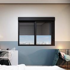 Janela Veneziana Integrada Automatizada com Motor 220v 120x150 Lucasa Aluminio Preto