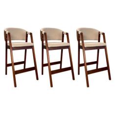 Kit 3 Banquetas Alta para Bancada de Cozinha Ravena Madeira Maciça Cas
