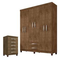 Guarda Roupa Casal Módena e Comoda Cannes 5 Gavetas Malbec  Incorplac