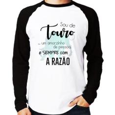 Camiseta Raglan Sou de Touro Manga Longa - Foca na Moda, Branco, Preto