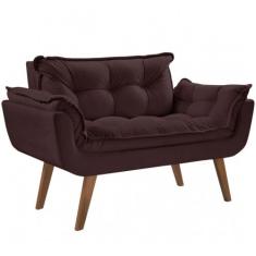 Poltrona Namoradeira 2 Lugares Opalla D Salla Suede, Marrom