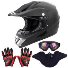 Capacete de Motocicleta OUMURS para Adultos - Com Óculos e Luvas (Pret